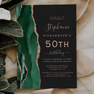 Invitation Vert émeraude Rose Or Agate Foncé 50e Anniversaire