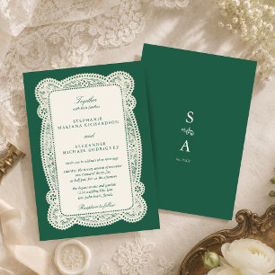 Invitation Vert émeraude vintage mariage à l'ancienne