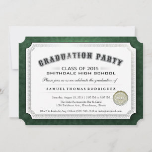 Invitation vert et blanc du diplôme de fin d'étude