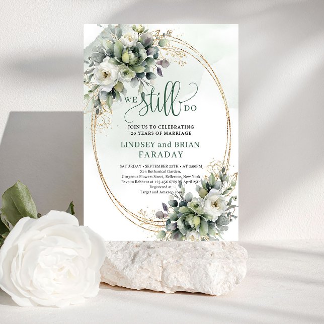 Invitation Vert et Blanc Éternel We Still Do (Timeless Green and White We Still Do Invitation)