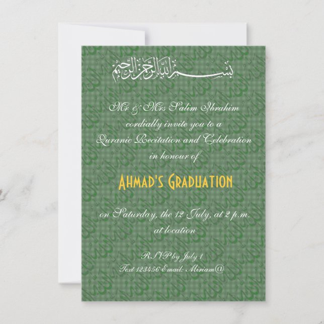 Invitation Vert et célébration de musulmans d'Allah d'or (Devant)