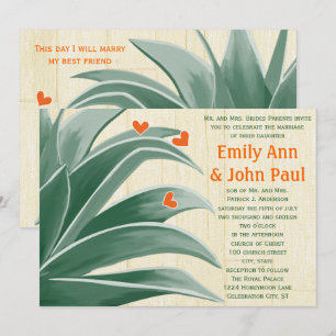 Invitation Vert et corail Rustique moderne Mariage succulent