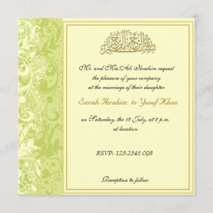 Invitation Vert et mariage musulman de brocard d'or
