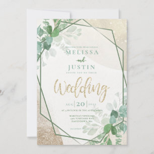 Invitation Vert et or Aquarelle Mariage