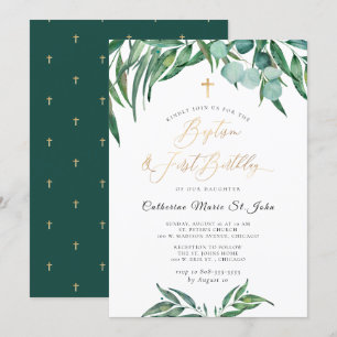 Invitation Vert Eucalyptus Rustique 1er anniversaire Baptême