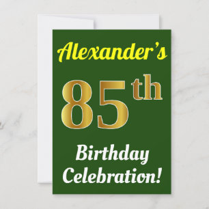 Invitation Vert, Faux Or 85e anniversaire Célébration + Nom