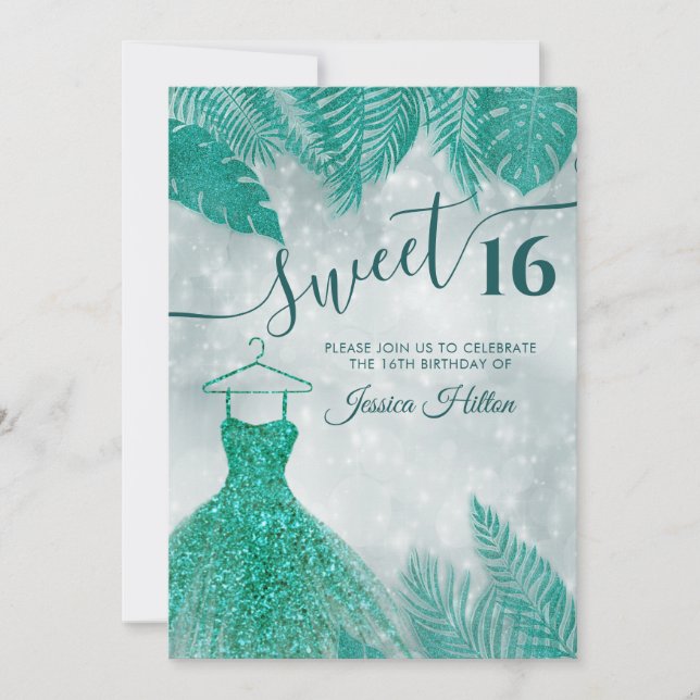Invitation Vert feuille robe sweet sixteen invitat (Devant)