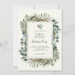 INVITATION VERT FEUILLE WREATH ANNIVERSAIRE
