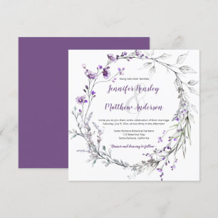 Invitation Vert Fleur sauvage violet couronne fleurie  