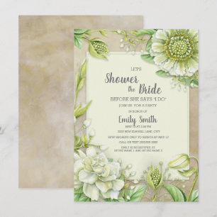 Invitation Vert floral blanc crémeux Fête des mariées rustiqu