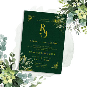 Invitation Vert Floral Élégant Mariage esthétique