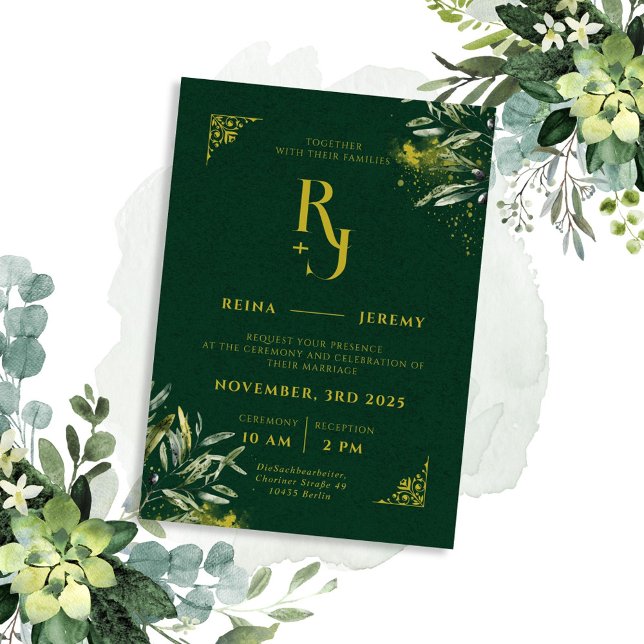 Invitation Vert Floral Élégant Mariage esthétique (Créateur téléchargé)