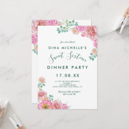 Invitation Vert floral et rose délicat Aquarelle douce 16