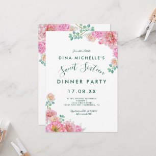 Invitation Vert floral et rose délicat Aquarelle douce 16