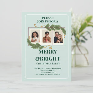 Invitation Vert foncé Moderne Photo de famille Noël