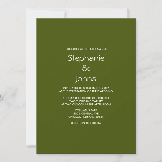 Invitation Vert foncé Noir Simple Minimal Cool Mariage (Devant)