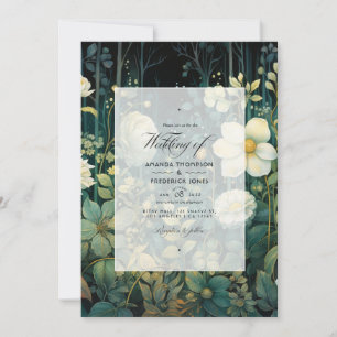Invitation Vert forêt, blanc et or floral mariage