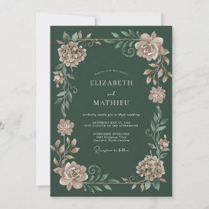 Invitation Vert forêt Fleurs poussiéreuses de mariage