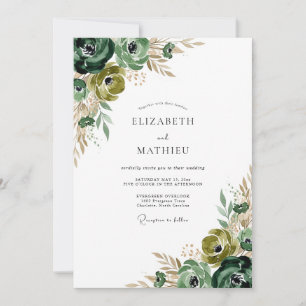 Invitation Vert forêt floral coup de pinceau Mariage