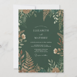 Invitation Vert forêt Terreux Mariage Boisé