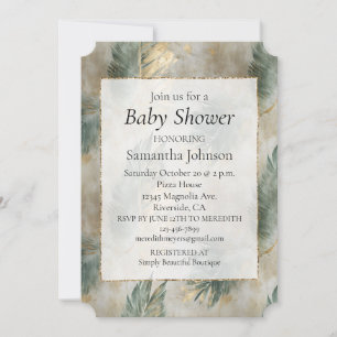 Invitation Vert Glam Chic Or Blanc Feuilles Tropicales