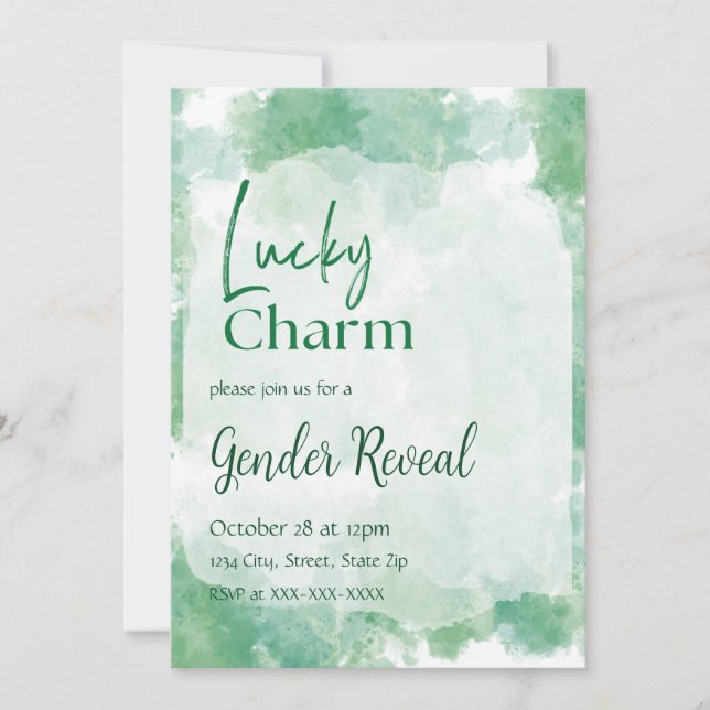 Invitation Vert Lucky Charm Aquarelle Révélation de genre (Devant)