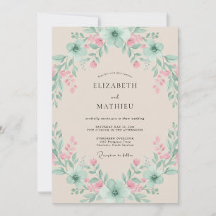 Invitation Vert menthe Délicat mariage floral