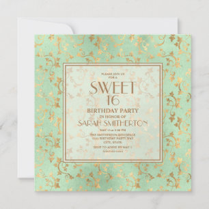 Invitation Vert menthe élégant Or Sweet 16
