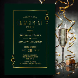 Invitation Vert moderne avec Gold Frame d'engagement