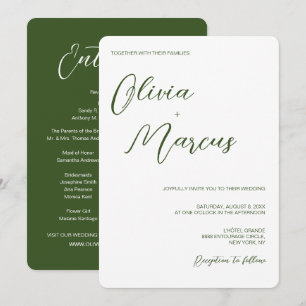 Invitation Vert moderne chic Script Mariage Entourage