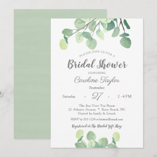Invitation Vert moderne Fête des mariées simple Eucalyptus