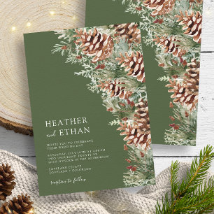 Invitation Vert moderne Mariage de pin d'hiver