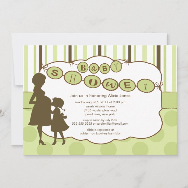 Invitation Vert neutre de genre de baby shower de maman de (Devant)