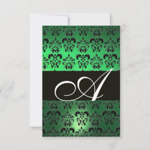 INVITATION VERT NOIR  BLANC DAMAS MONOGRAMME