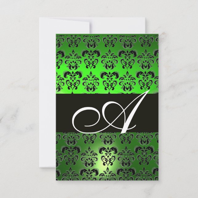 INVITATION VERT NOIR  BLANC DAMAS MONOGRAMME (Devant)