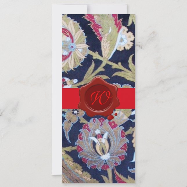 INVITATION VERT & NOIR BLEU DAMAS, MONOGRAMME À CACHET DE CIR (Devant)