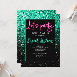 Invitation Vert noir éclat doux 16 néon laisse la fête