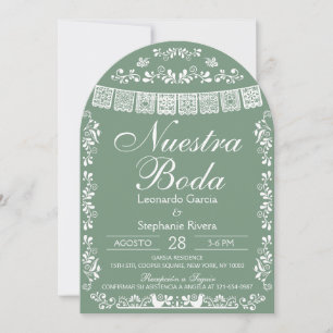 Invitation Vert Nuestra Boda Papel Picado Mariage Espagnol