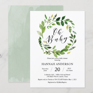 Invitation Vert Oh Baby shower Script moderne