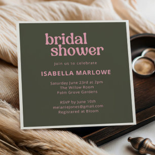 Invitation Vert olive rose gras rétro groovy douche de mariée