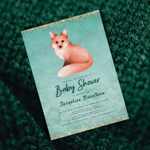 Invitation Vert or aquarelle bois renard Baby shower