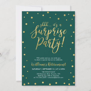 Invitation Vert & Or   Moderne Fête de Retraite Surprise