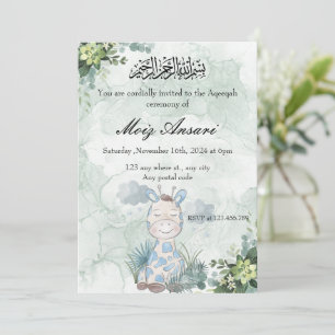 Invitation Vert pastel doux avec bébé girafe Aqeeqah invitati