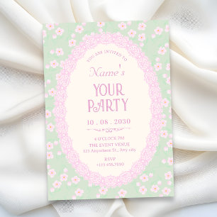 Invitation Vert pastel rose floral