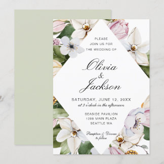 Invitation Vert printemps | Mariage floral rose Tulip Daffodi