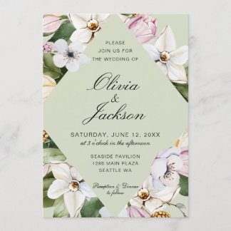Invitation Vert printemps | Mariage floral rose Tulip Daffodi