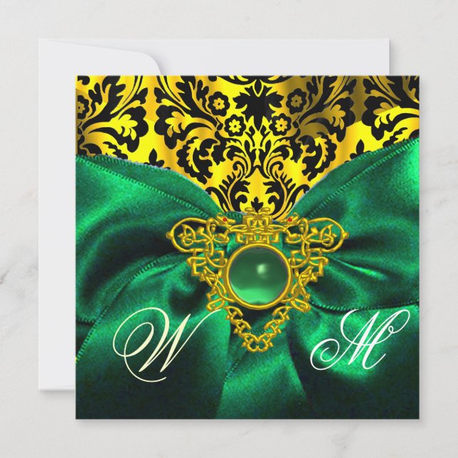 INVITATION VERT RIBBON OR CELTIC COEUR DOMMASQUE MONOGRAPHE (Devant)