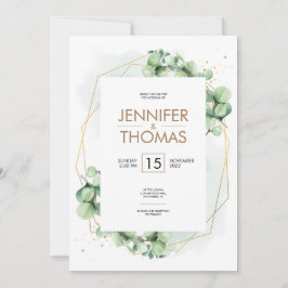 Invitation Vert romantique eucalyptus feuille d'or mariage