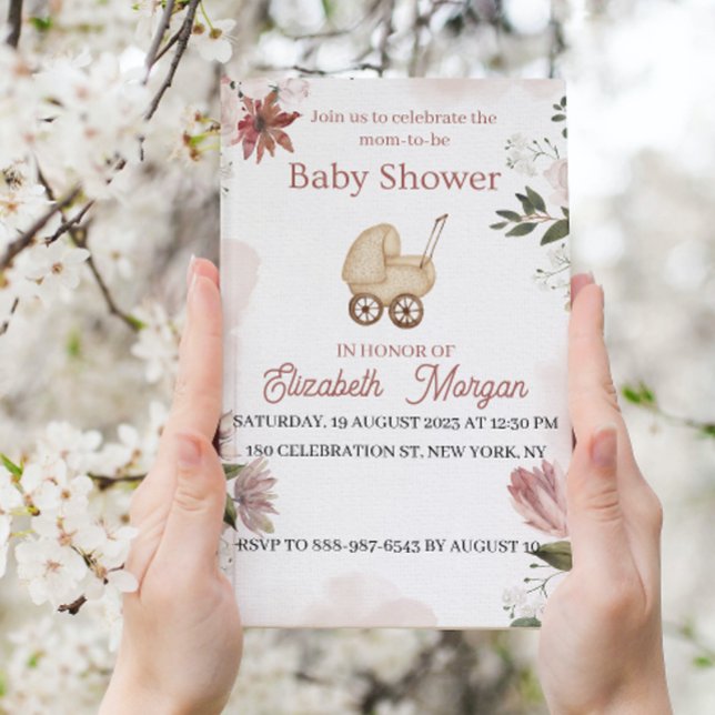 Invitation Vert rose avec fleurs Baby shower de jardin (Créateur téléchargé)