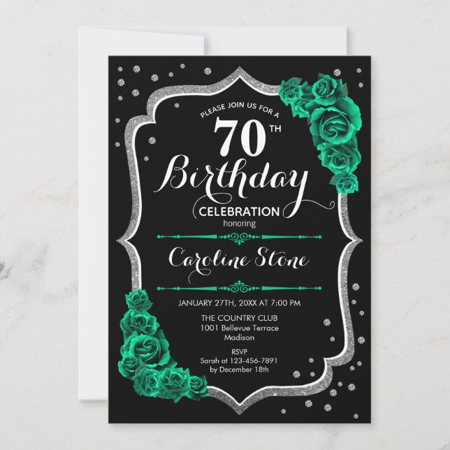 Invitation Vert Rose Black Silver 70e anniversaire (Devant)